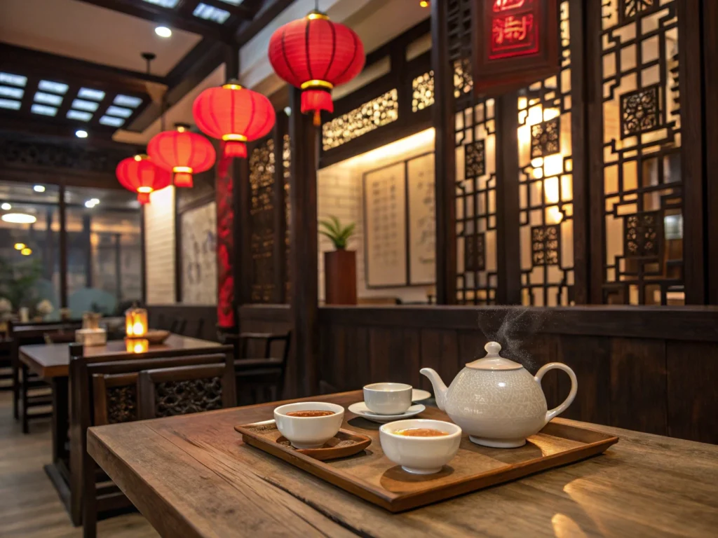 Traditional Chinese tea set with oolong tea