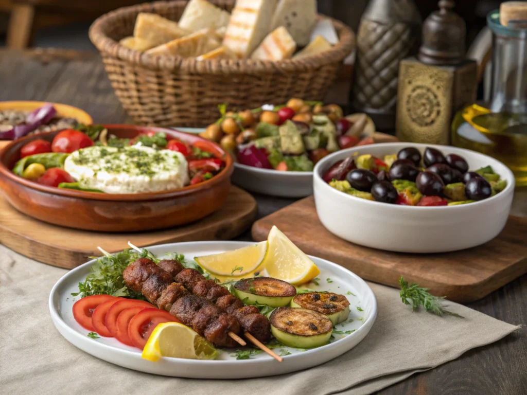 Dishes of traditional meze in Chypre.