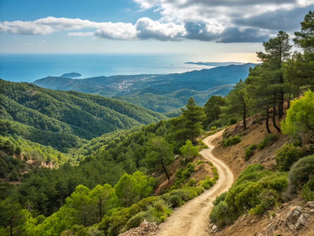 Sentier de randonnée dans les montagnes Troodos à Chypre.
