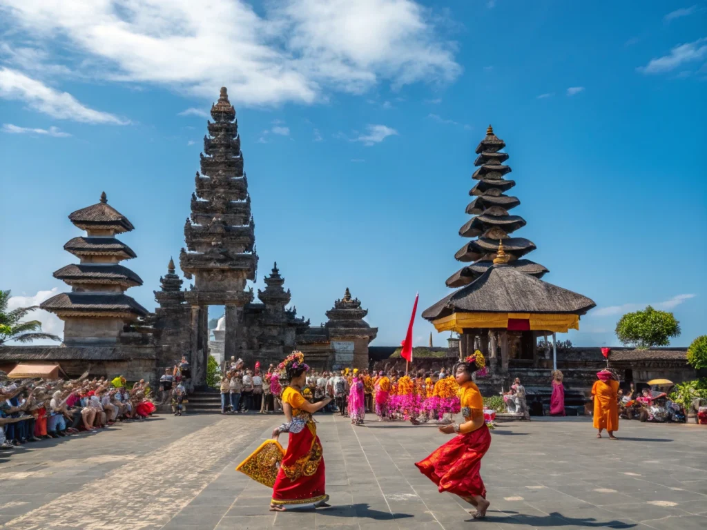 Festival culturel à Bali avec des danses traditionnelles.